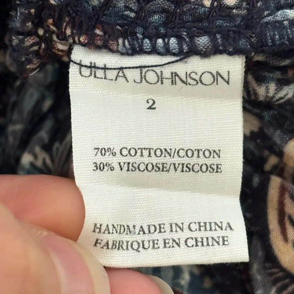 ULLA JOHNSON Warner Floral Ruffle Puff-Sleeve Peplum Blouse in Twilight SZ S